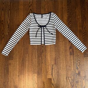 Divided Navy and White Striped Crop Top